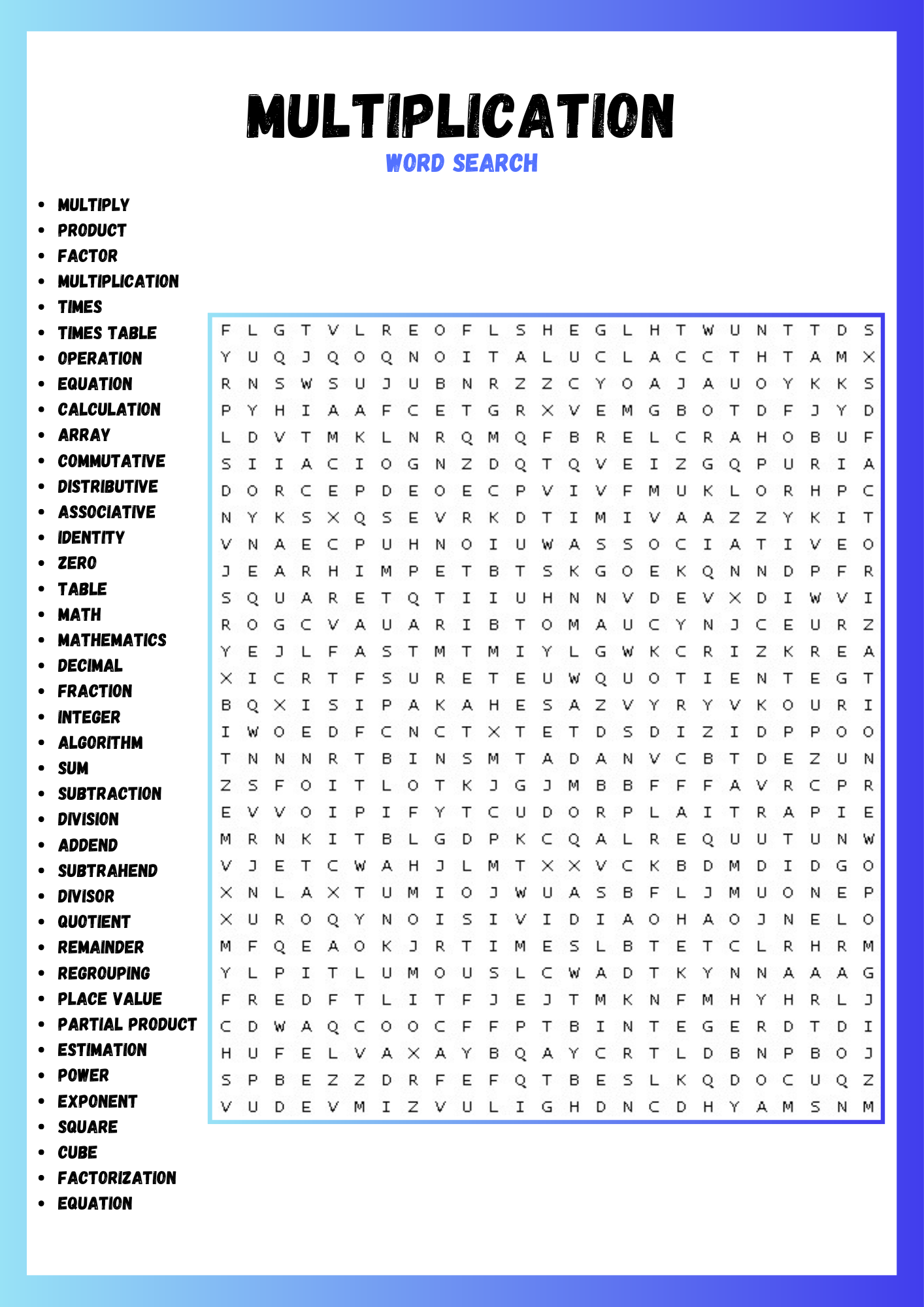 MULTIPLICATION WORD SEARCH PUZZLE WORKSHEET ACTIVITIES BRAIN PUZZLES Made By Teachers MULTIPLICATION WORD SEARCH PUZZLE WORKSHEET ACTIVITIES BRAIN PUZZLES Made By Teachers