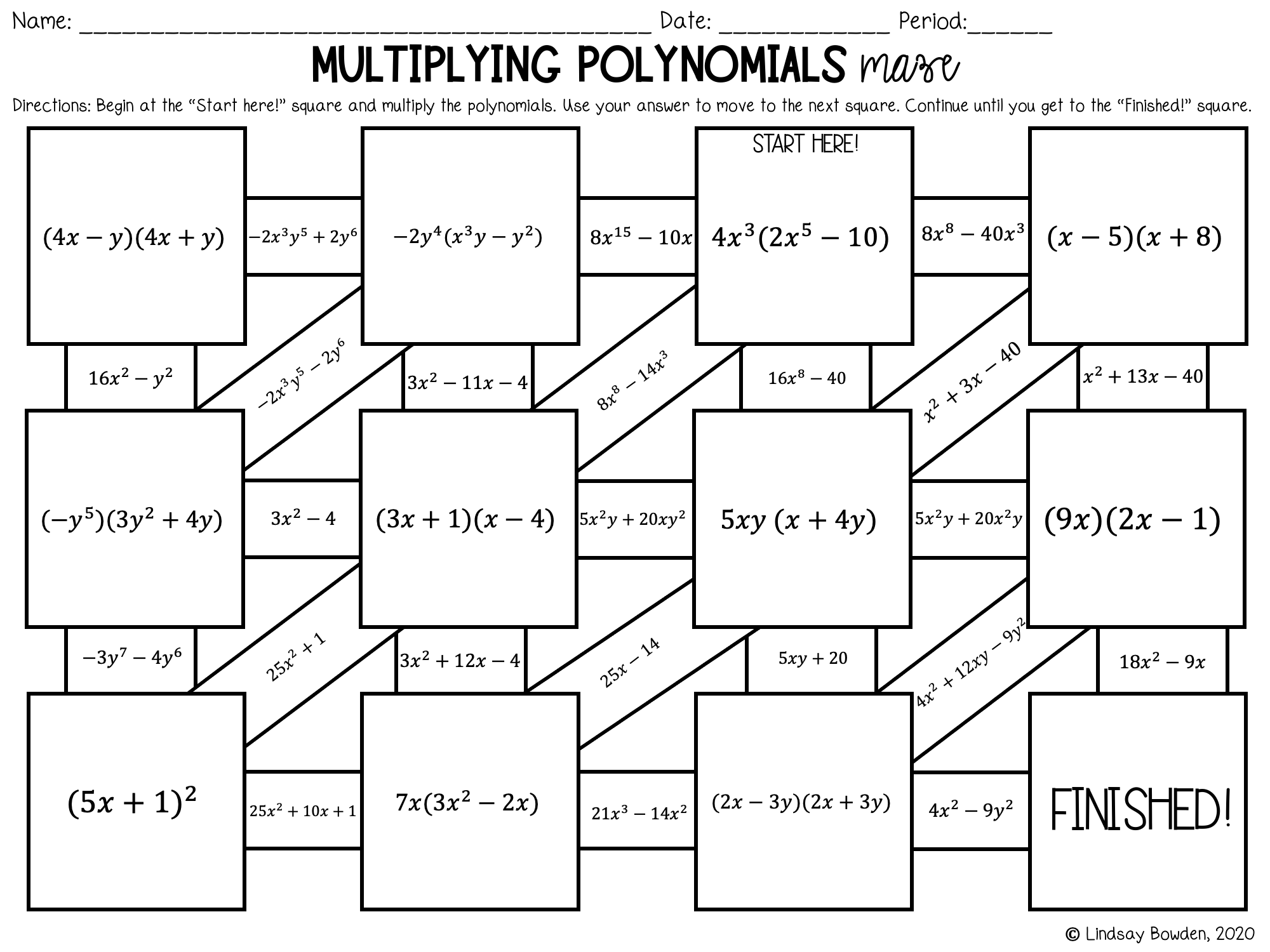 Multiplying Polynomials Digital Maze Lindsay Bowden Worksheets Library