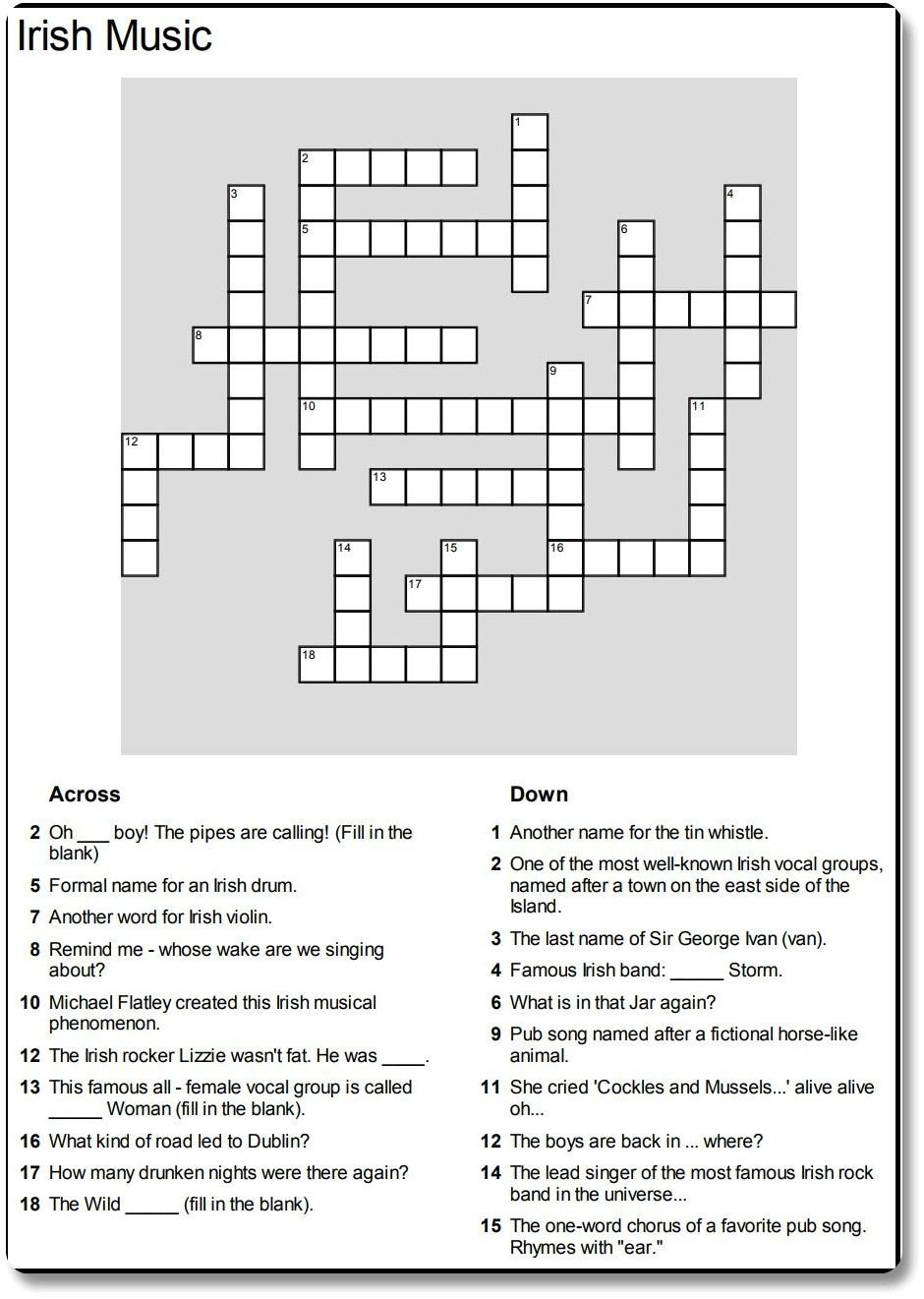 Music Crossword Puzzle Printable Coloring Pages FREE Music Crossword Puzzle Printable Coloring Pages FREE