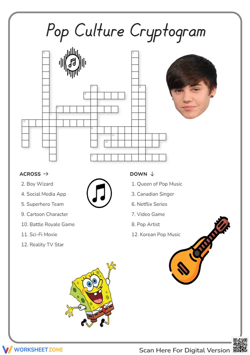 Music Crossword Puzzle Worksheets Library