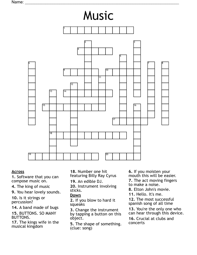 Music Crossword WordMint Music Crossword WordMint