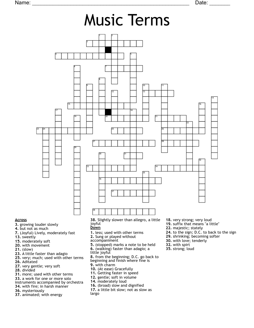 Music Terms Crossword WordMint