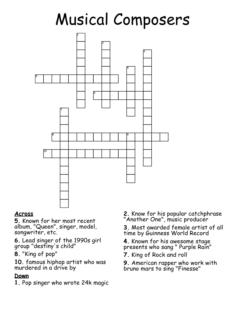 Musical Composers Crossword WordMint Musical Composers Crossword WordMint