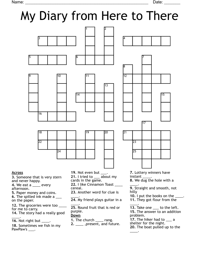 My Diary From Here To There Crossword WordMint My Diary From Here To There Crossword WordMint