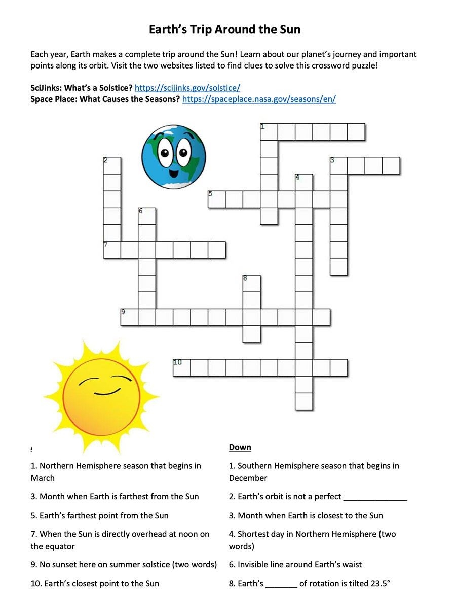 NASA Earth Seasons And The Sun Crossword NASA Science NASA Earth Seasons And The Sun Crossword NASA Science