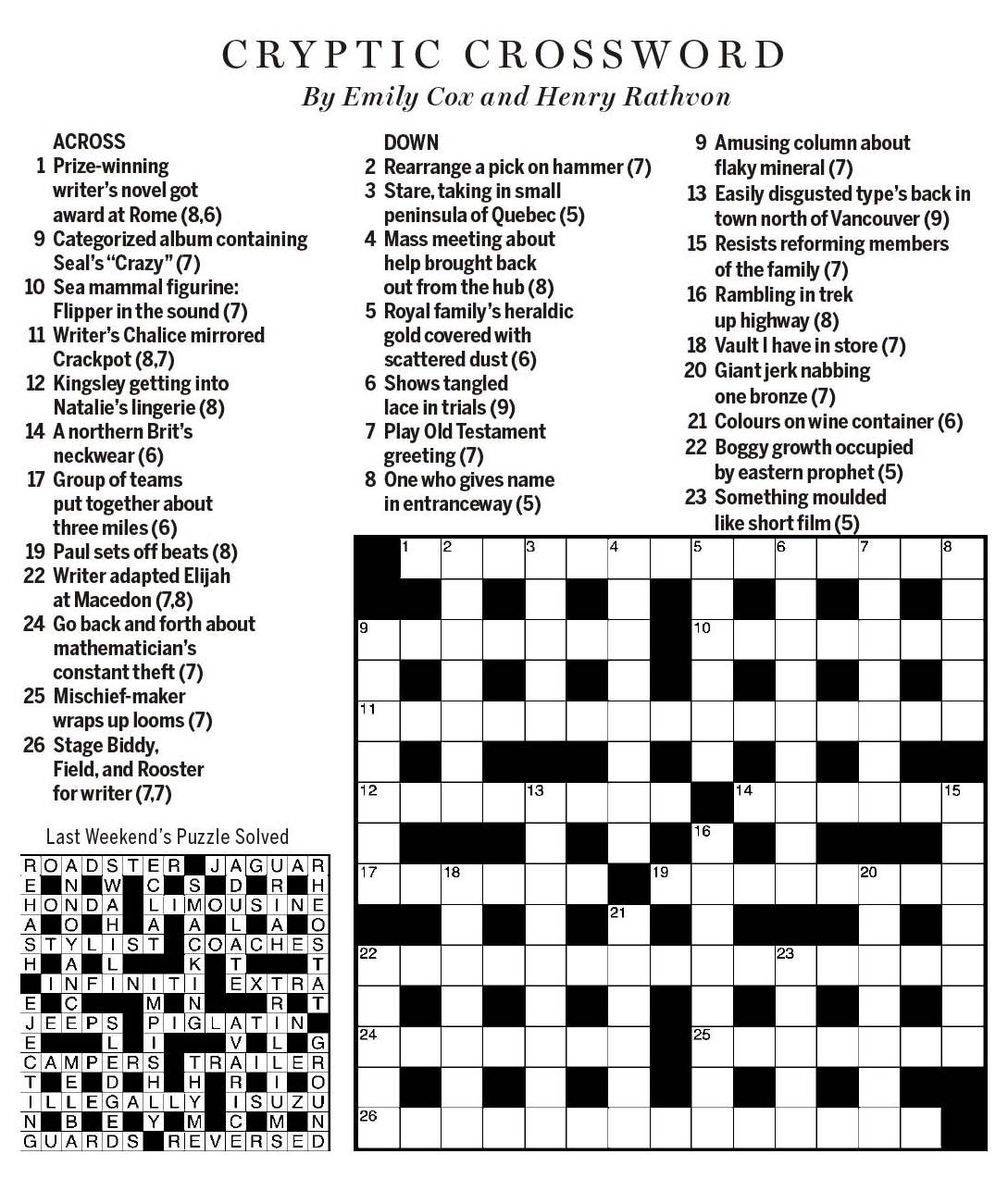 National Post Cryptic Crossword Forum Saturday November 10 2018 It s Giller Time