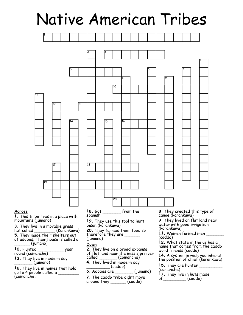 Native American Tribes Crossword WordMint Native American Tribes Crossword WordMint