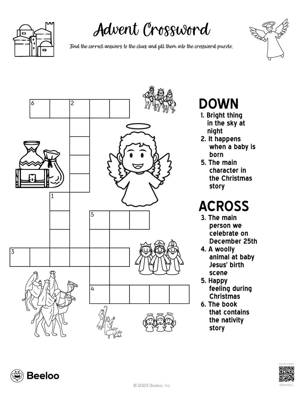Nativity themed Crossword Puzzles Beeloo Printable Crafts And 