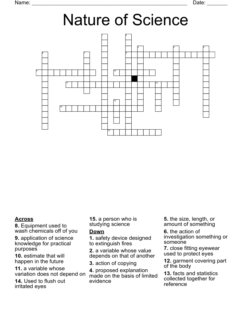 Nature Of Science Crossword WordMint