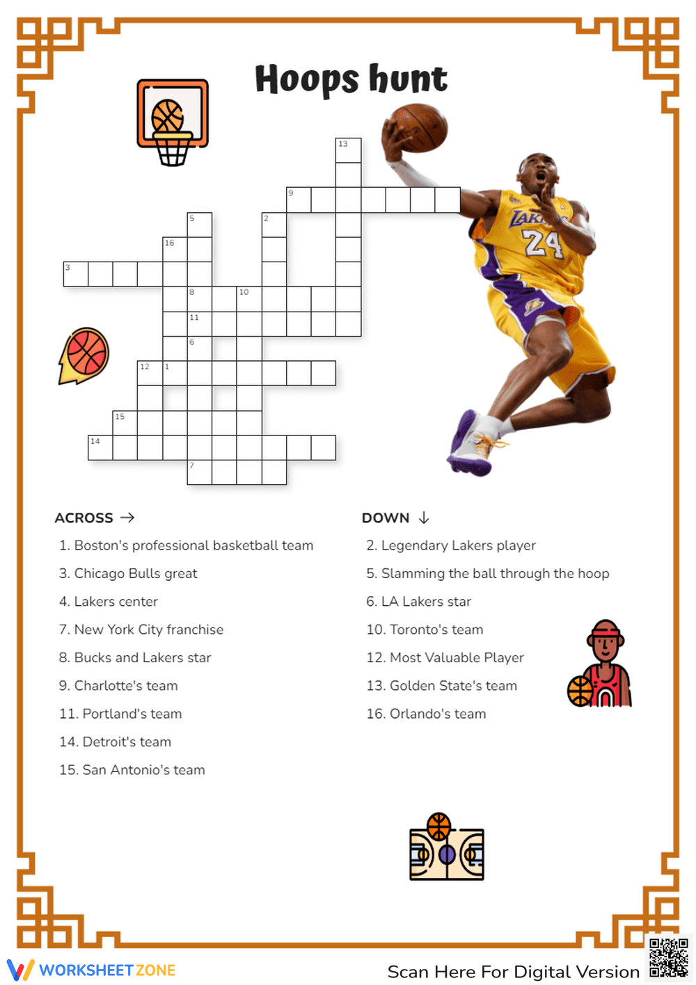 NBA Crossword Puzzles Worksheets 2025