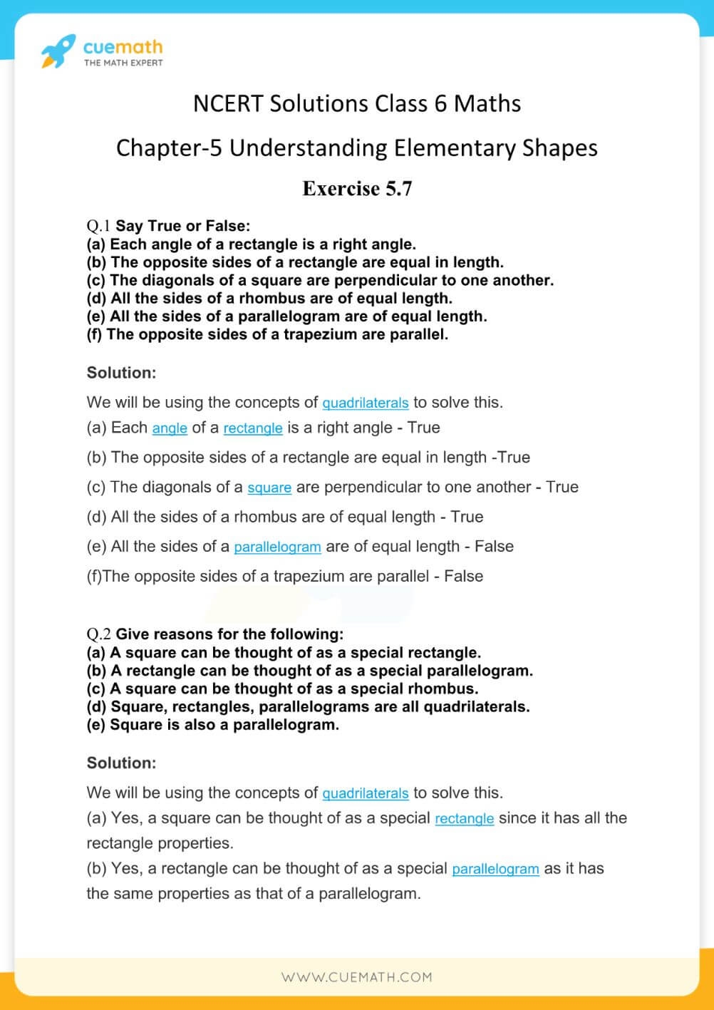 NCERT Solutions For Class 6 Maths Chapter 5 Exercise 5 7 
