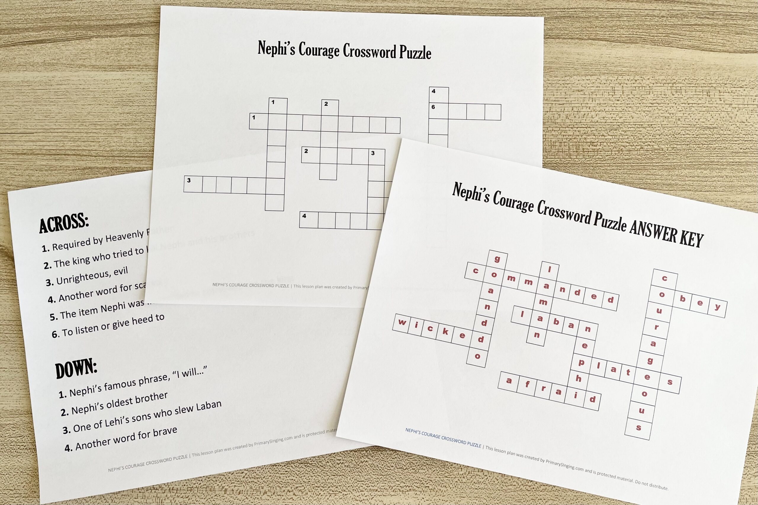 Nephi s Courage Crossword Puzzle Primary Singing