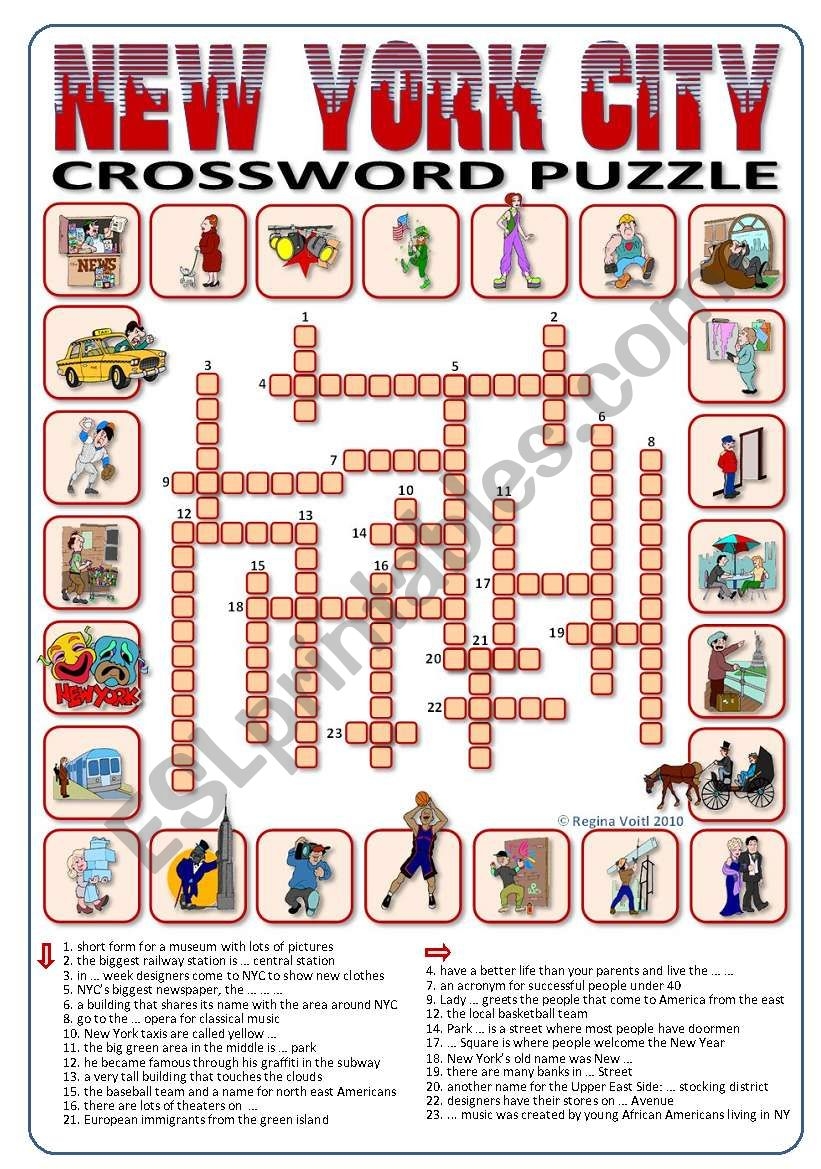 New York City Crossword Puzzle 24 Words ESL Worksheet By Blunderbuster New York City Crossword Puzzle 24 Words ESL Worksheet By Blunderbuster