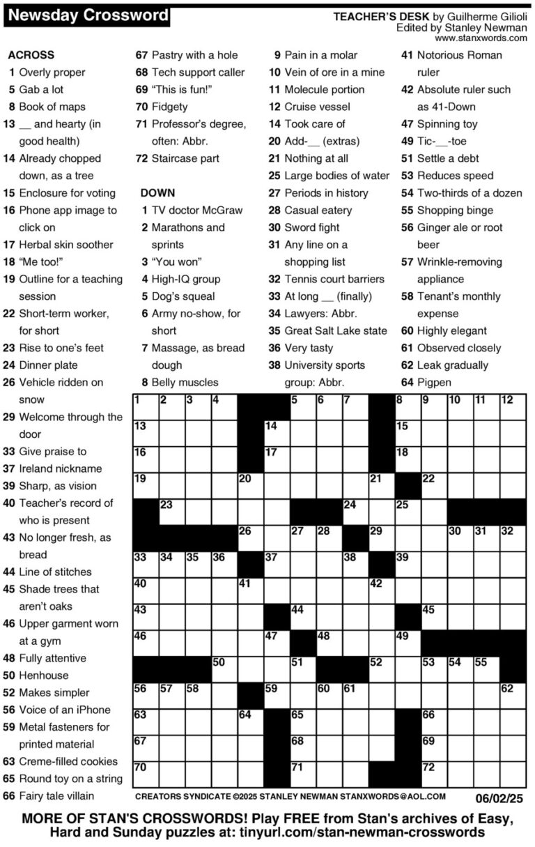 Newsday Crossword Puzzle Creators Syndicate