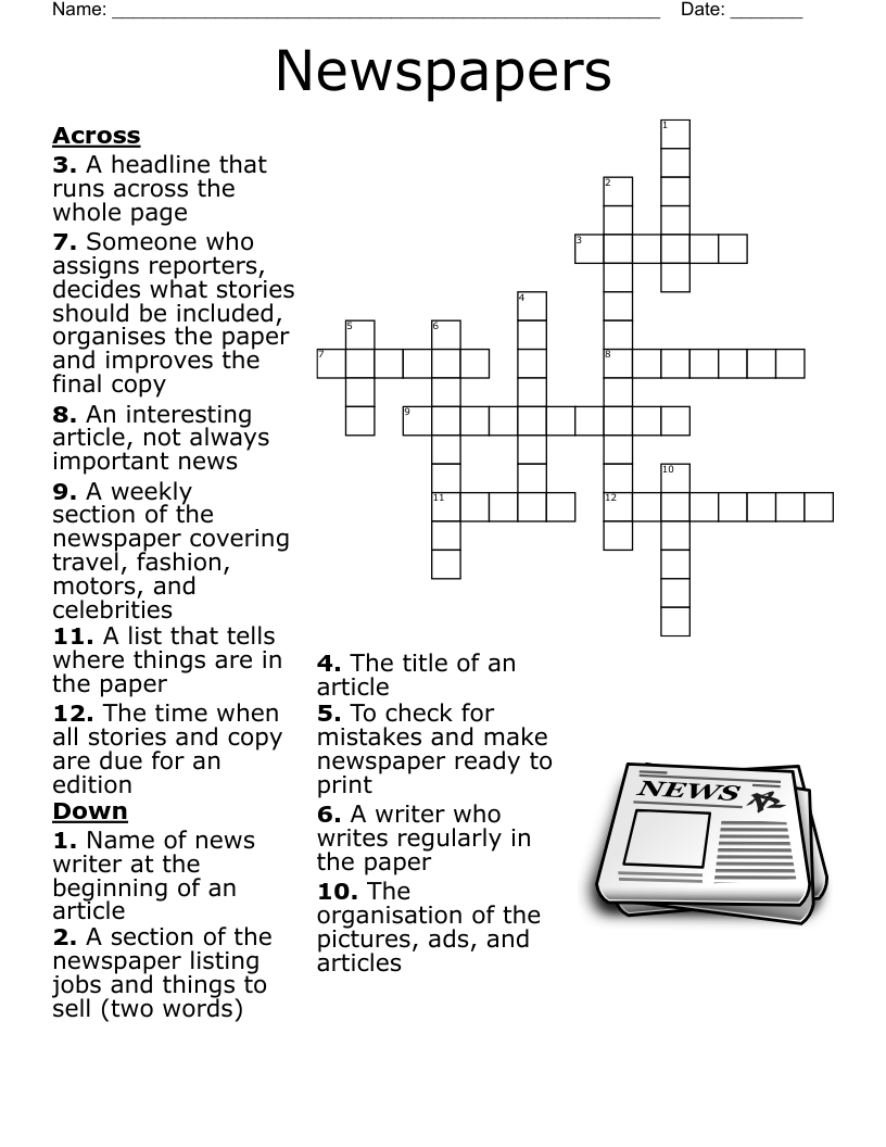 Newspapers Crossword WordMint