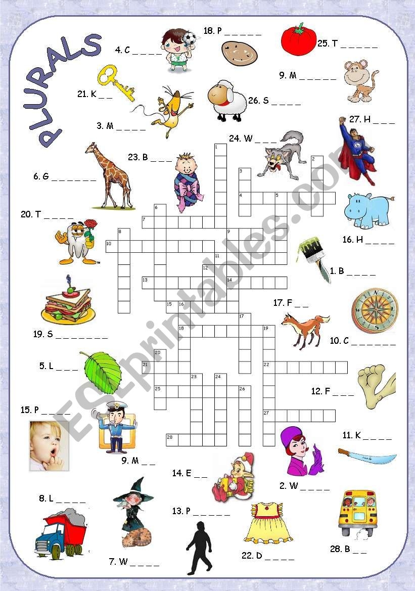 Nouns In The Plural Crossword ESL Worksheet By Silvanija