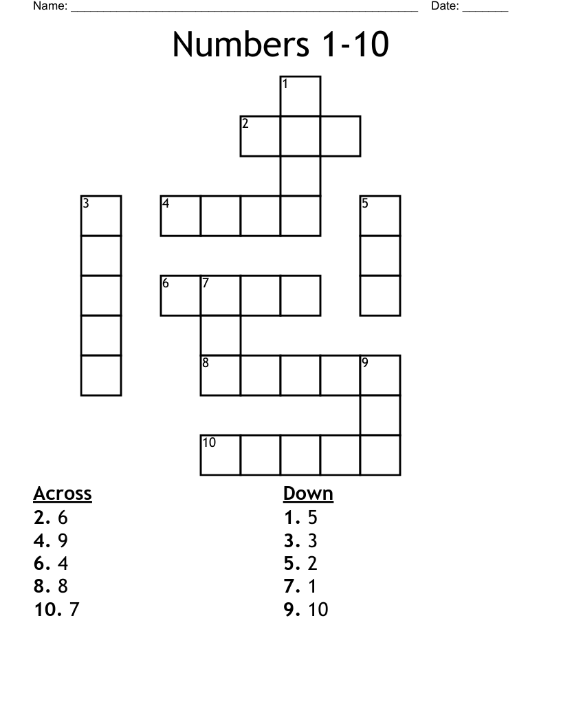 Numbers 1 10 Crossword WordMint
