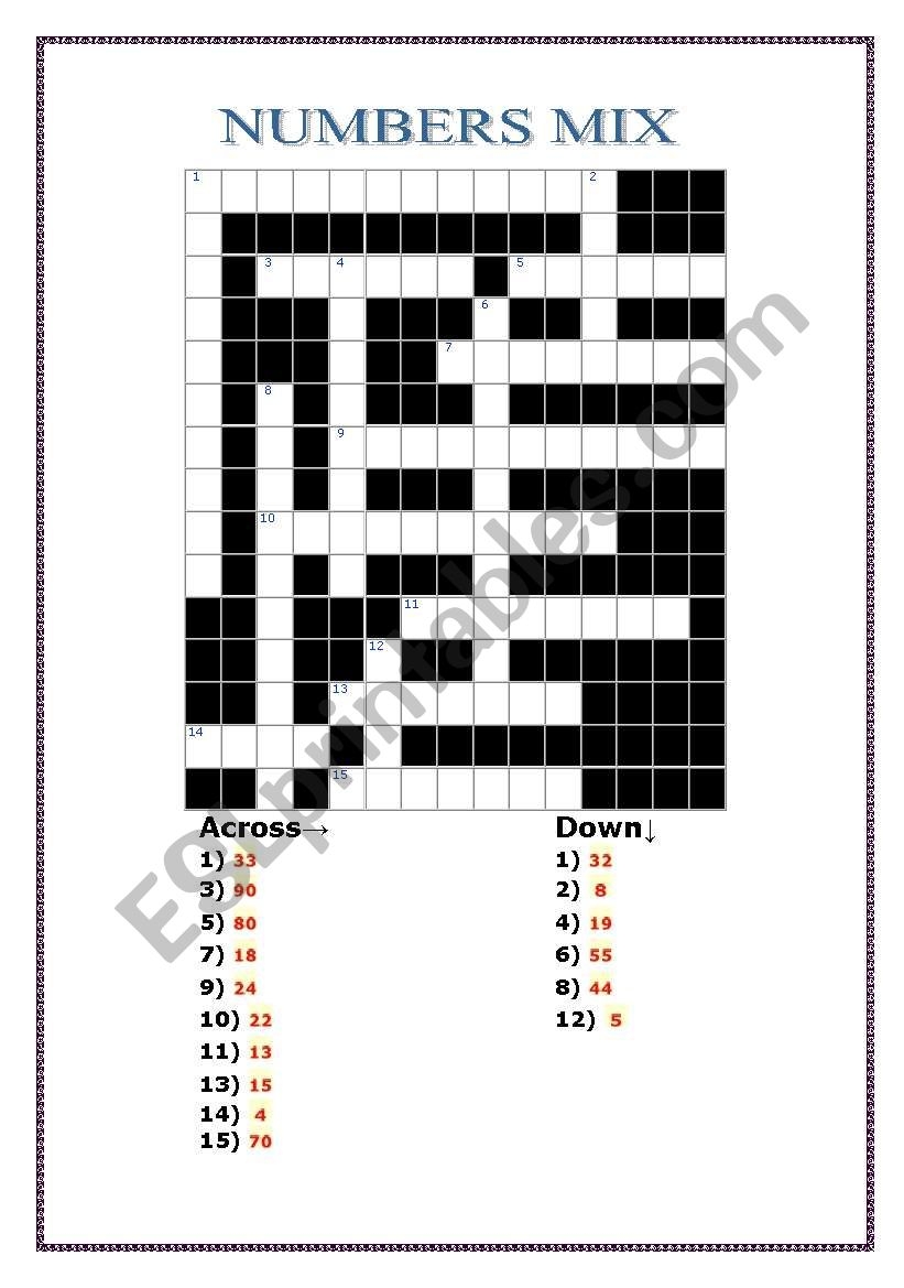 Printable Number Crossword Puzzles