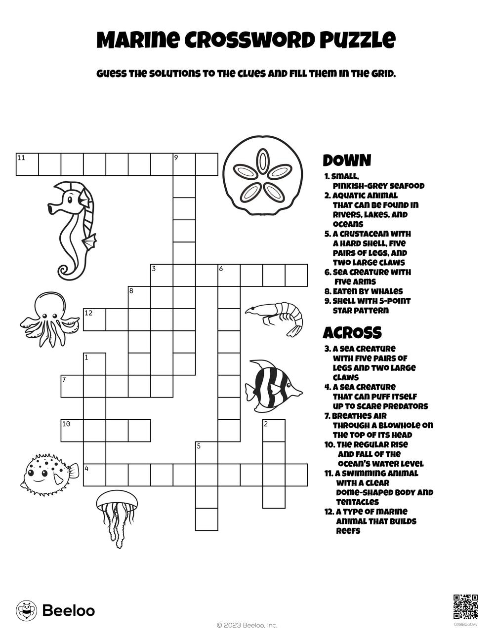 Ocean themed Crossword Puzzles Beeloo Printable Crafts And 