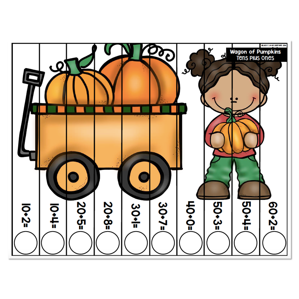 October Math Puzzle Wagon Of Pumpkins Tens Plus Ones Lucky Little Learners