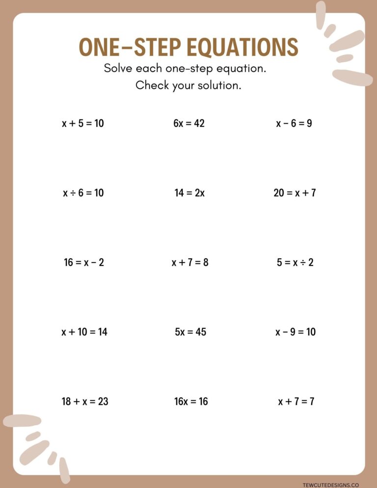 One Step Equations Worksheets Etsy