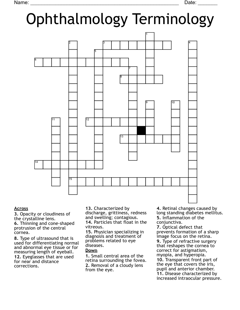 Ophthalmology Terminology Crossword WordMint