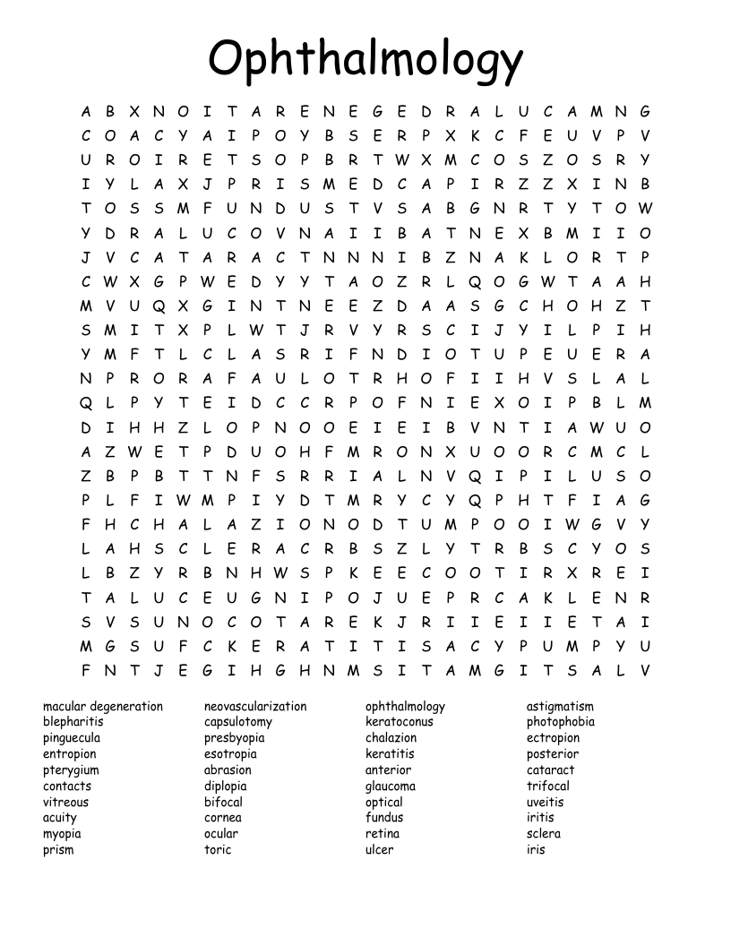Ophthalmology Word Search WordMint