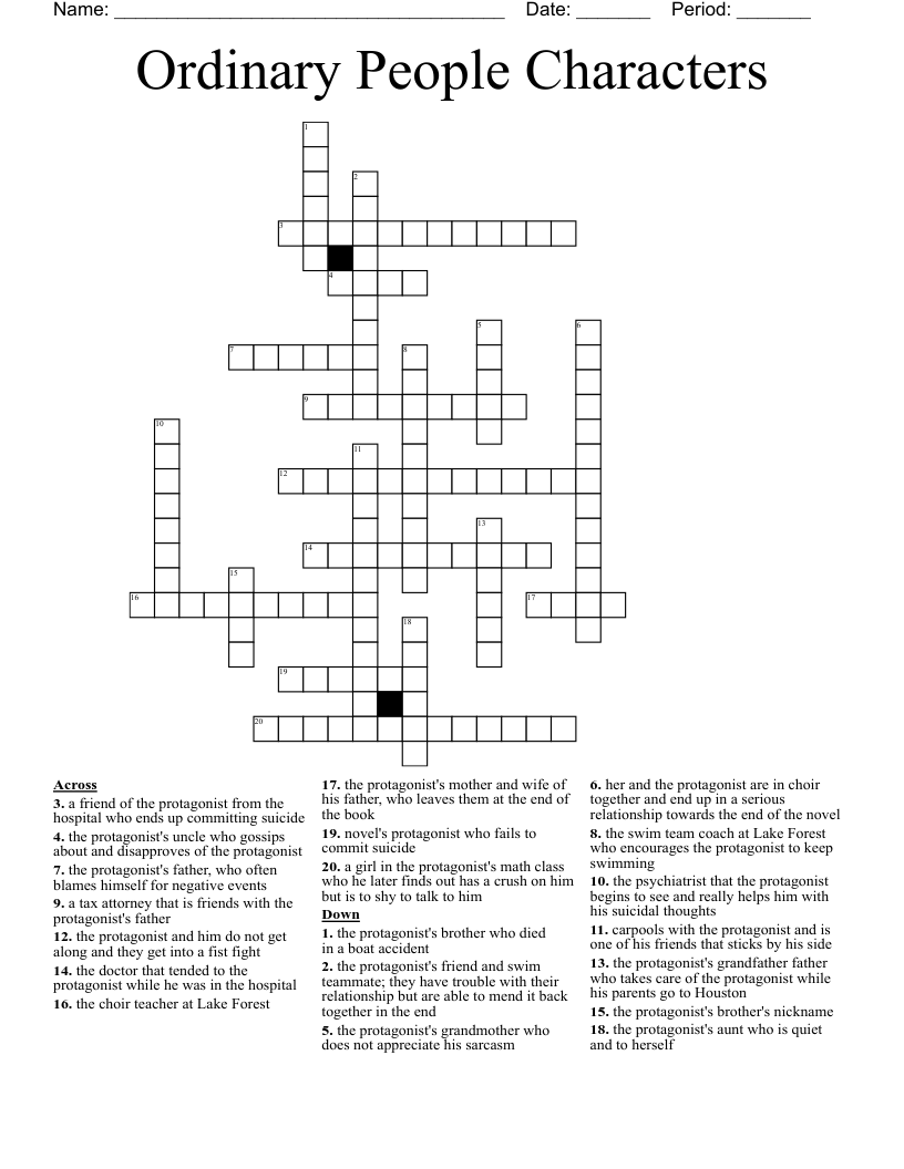 Ordinary People Characters Crossword WordMint