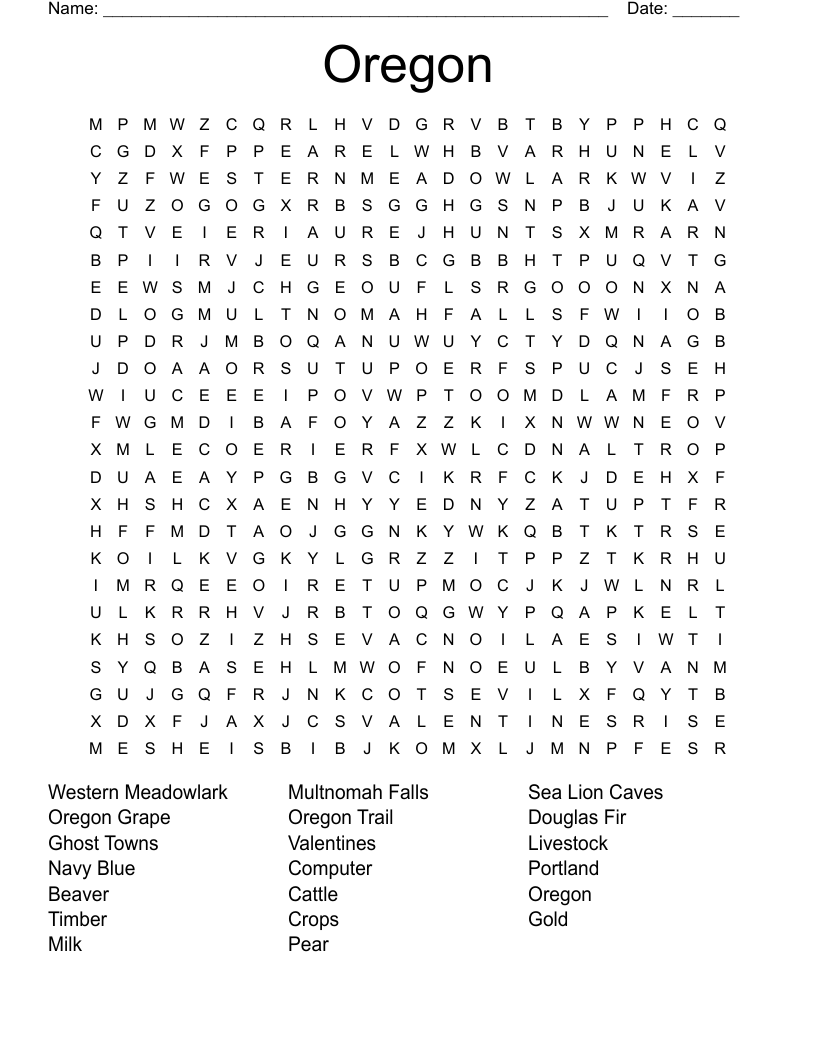 Oregon Facts Crossword WordMint