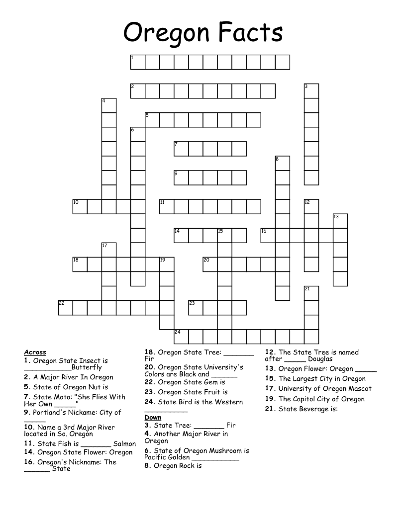 Oregon Facts Crossword WordMint