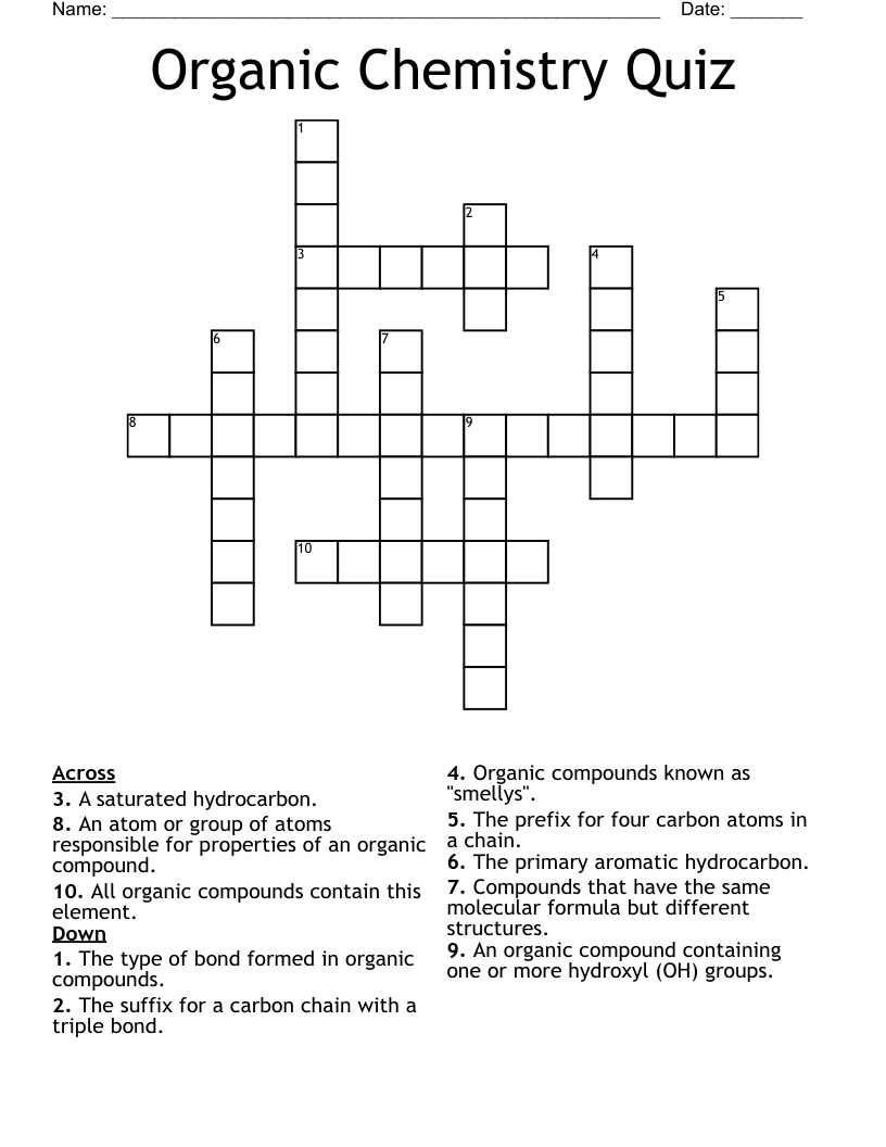 Organic Chemistry Quiz Crossword WordMint