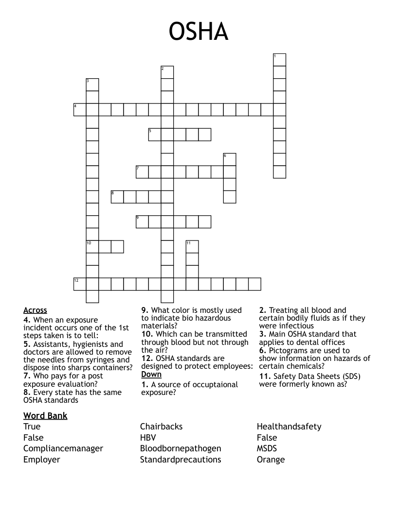 OSHA Crossword WordMint OSHA Crossword WordMint