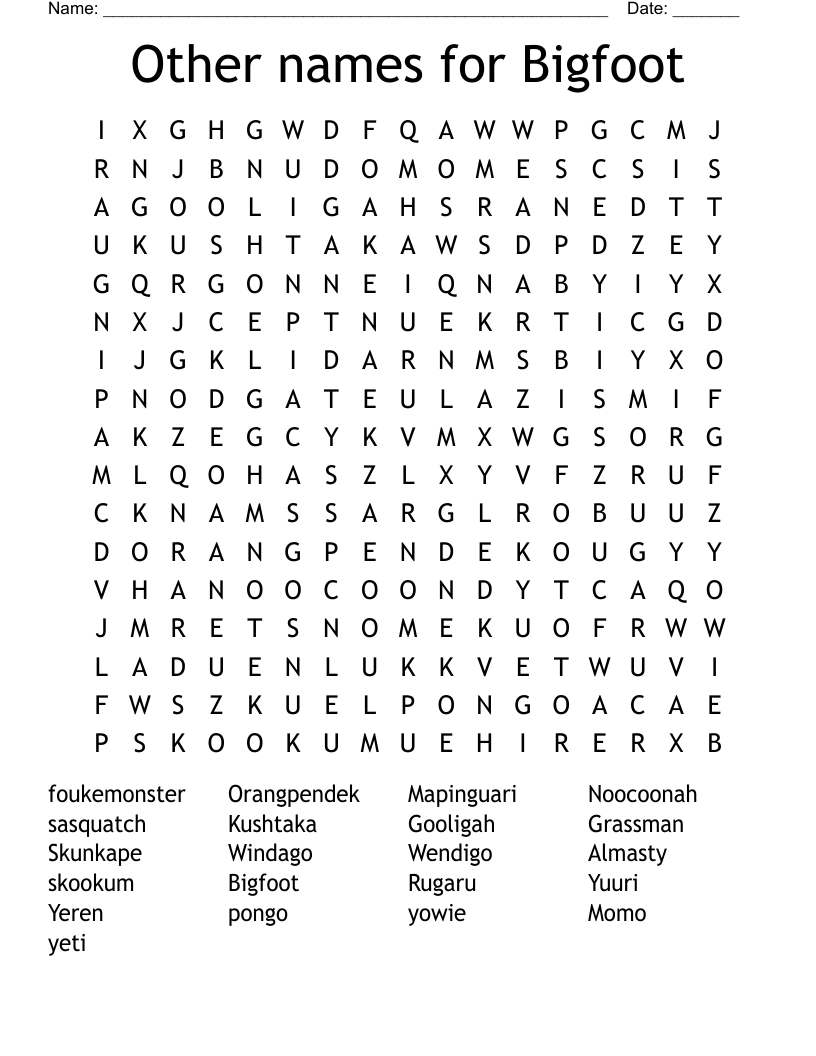 Other Names For Bigfoot Word Search WordMint