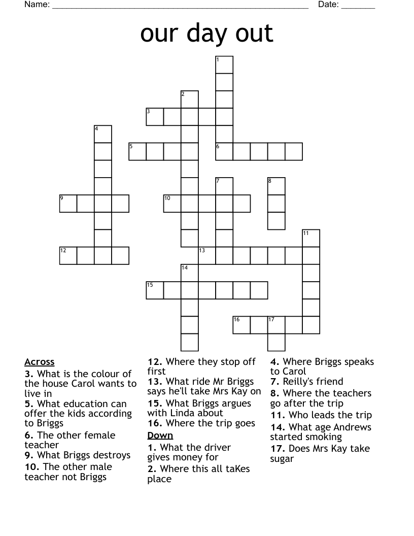 Our Day Out Crossword WordMint Our Day Out Crossword WordMint