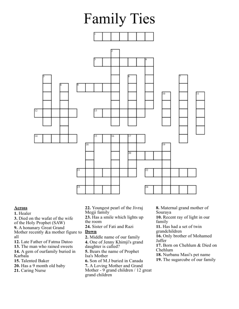 Our Family Crossword WordMint