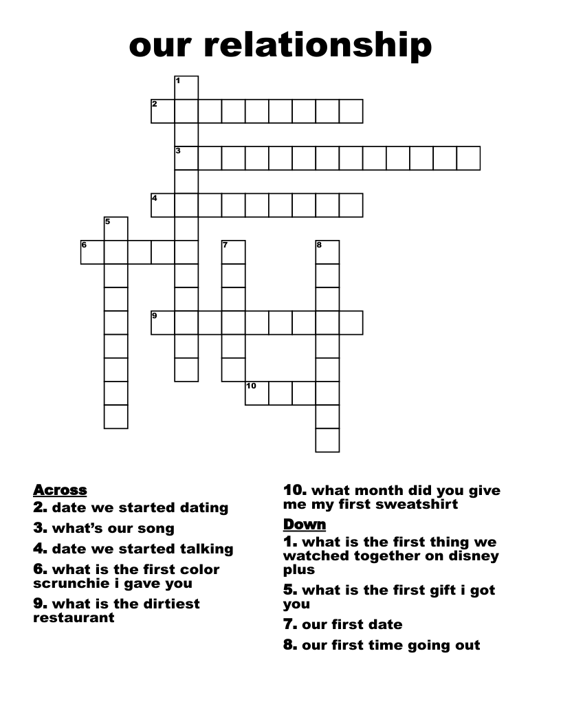 Our Relationship Crossword WordMint