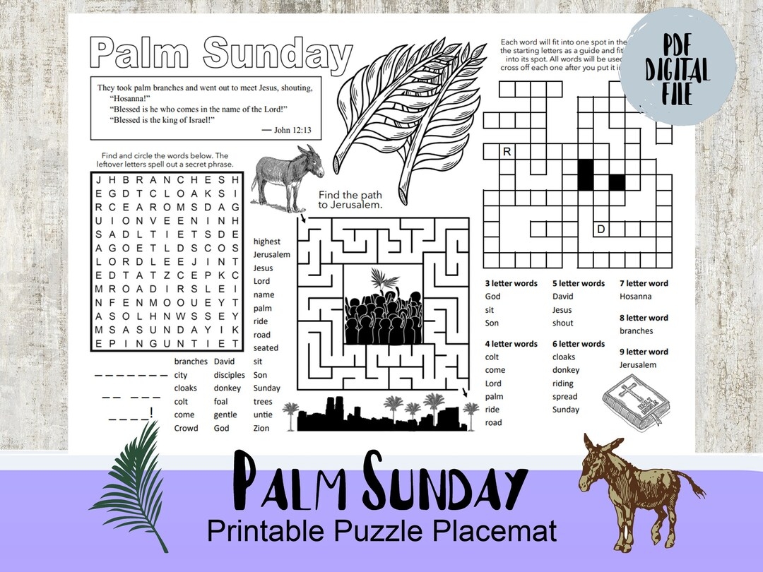 PALM SUNDAY Puzzle Sheet Digital Download Printable Puzzle PALM SUNDAY Puzzle Sheet Digital Download Printable Puzzle