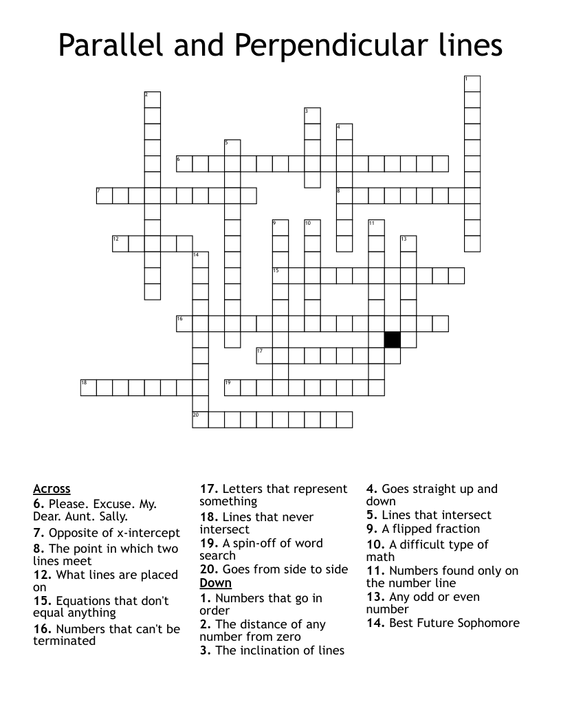 Parallel And Perpendicular Lines Crossword WordMint