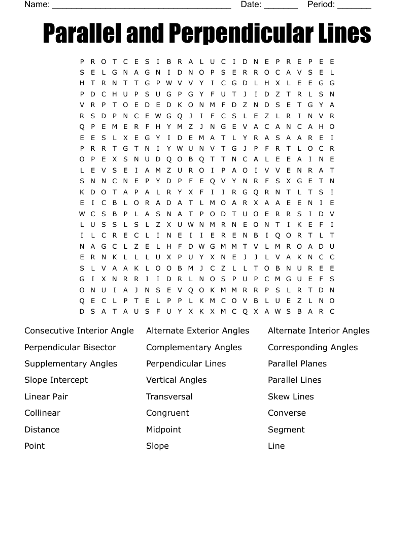 Parallel And Perpendicular Lines Word Search WordMint