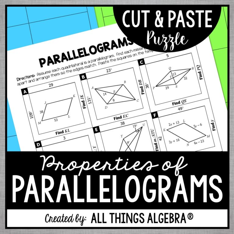 Parallelogram Properties Cut U0026 Paste Puzzle