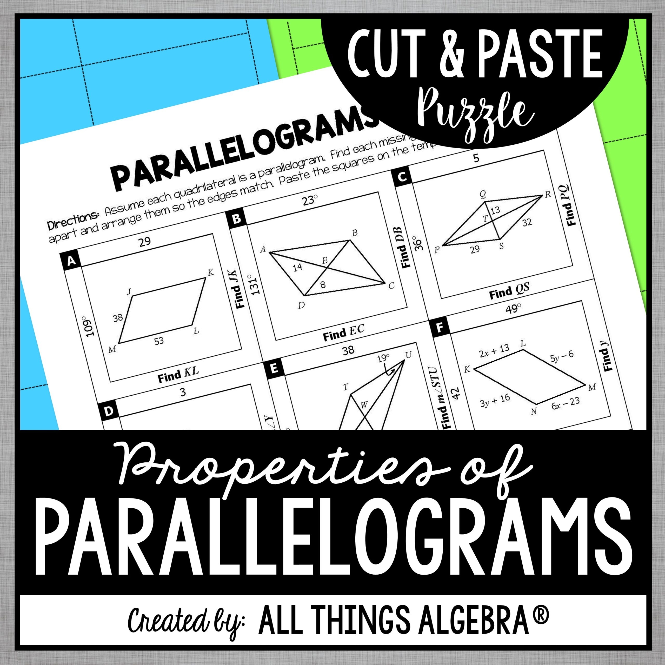 Parallelogram Properties Cut U0026 Paste Puzzle