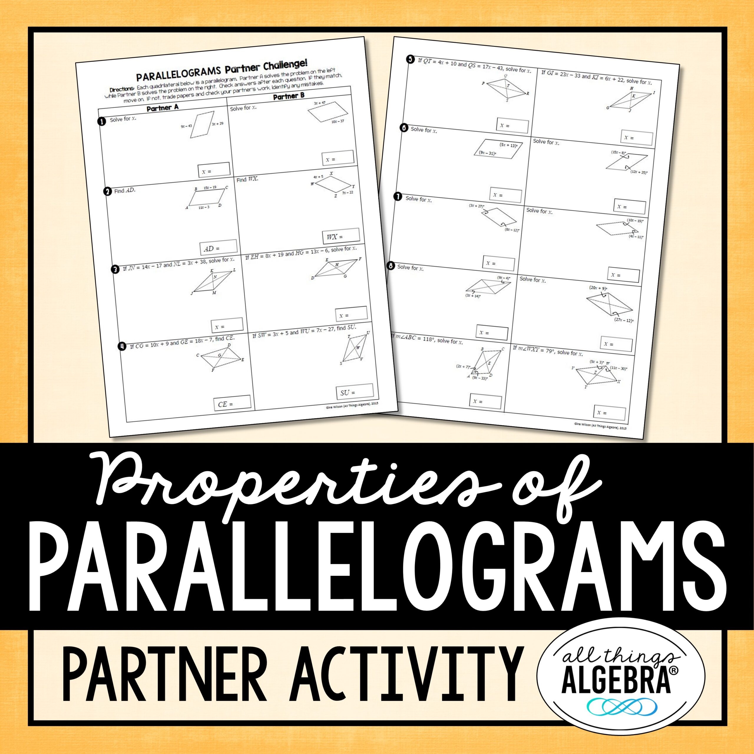 Parallelogram Properties Partner Activity