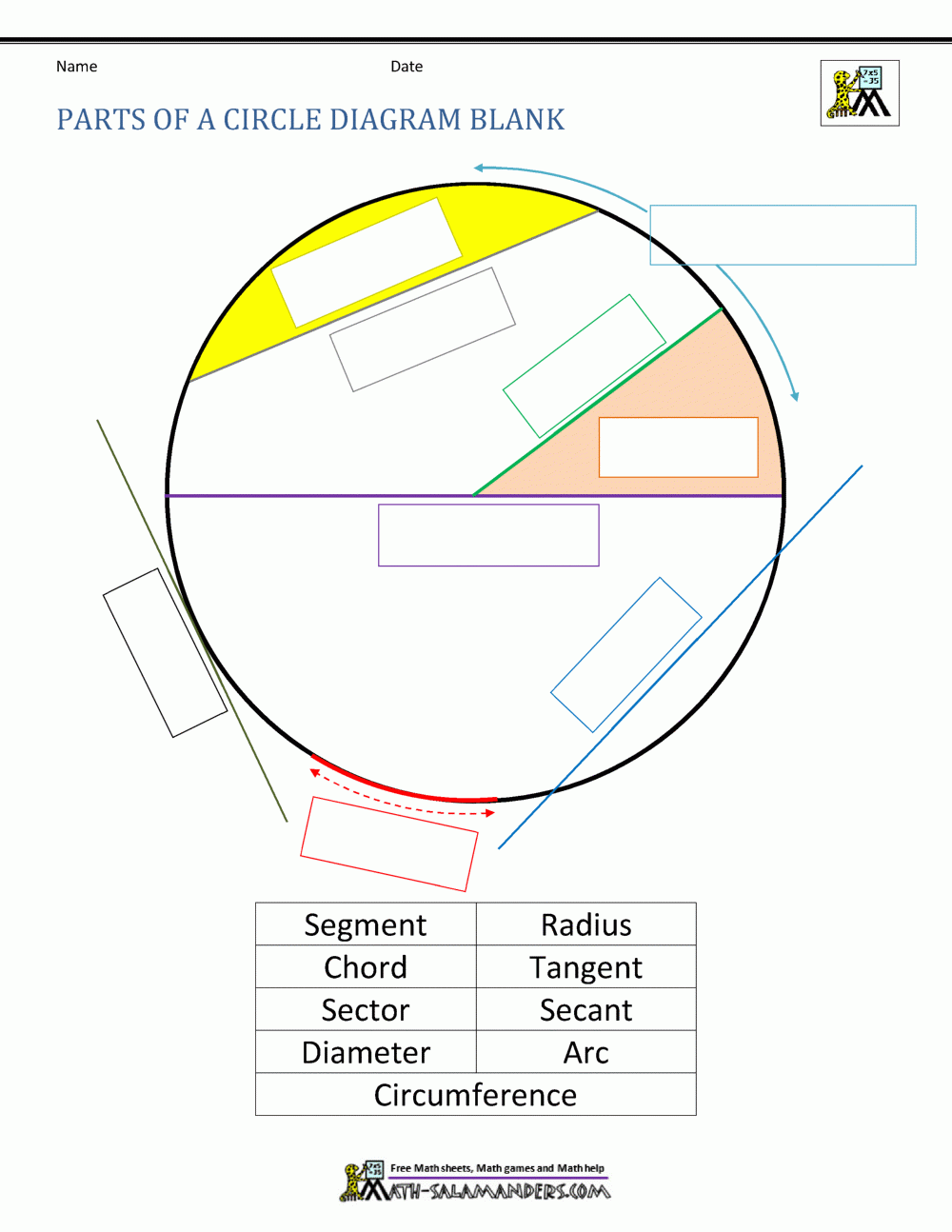 Parts Of A Circle Worksheet Parts Of A Circle Worksheet