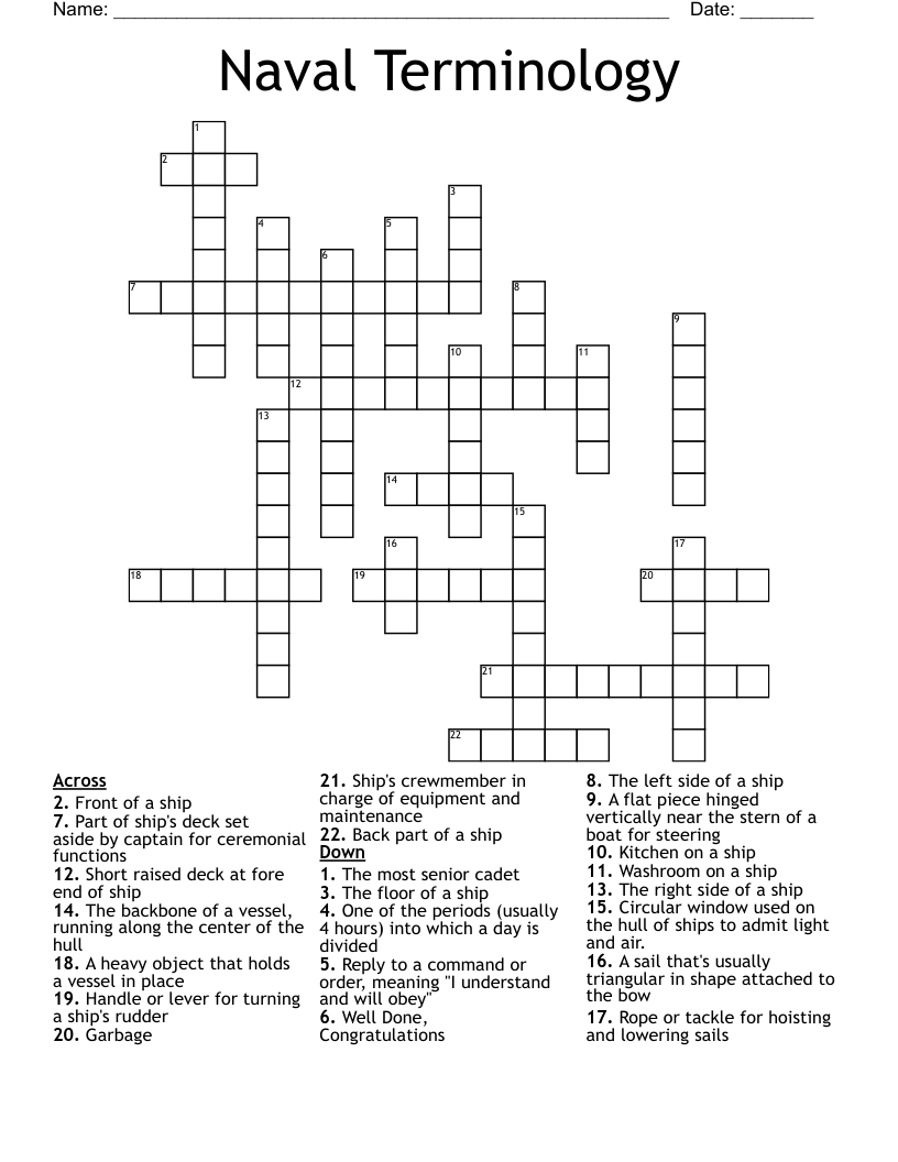 PARTS OF A SHIP Crossword WordMint