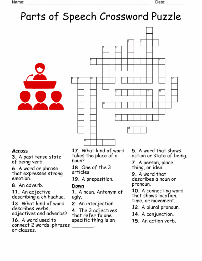 Parts Of Speech Crossword Puzzle WordMint