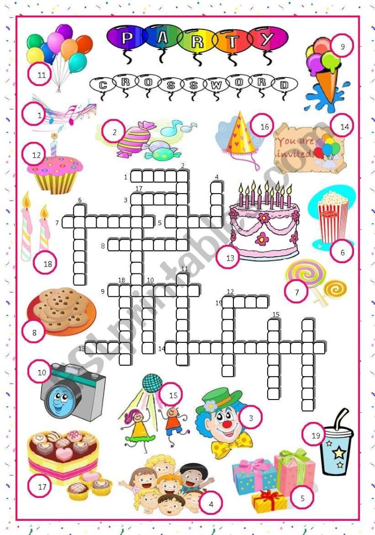 Party crossword ESL Worksheet By Gyzmys