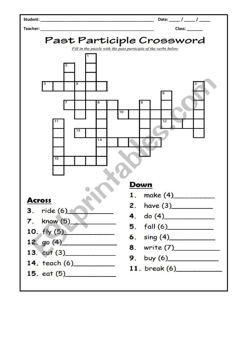Past Tense Crossword Puzzle Printable