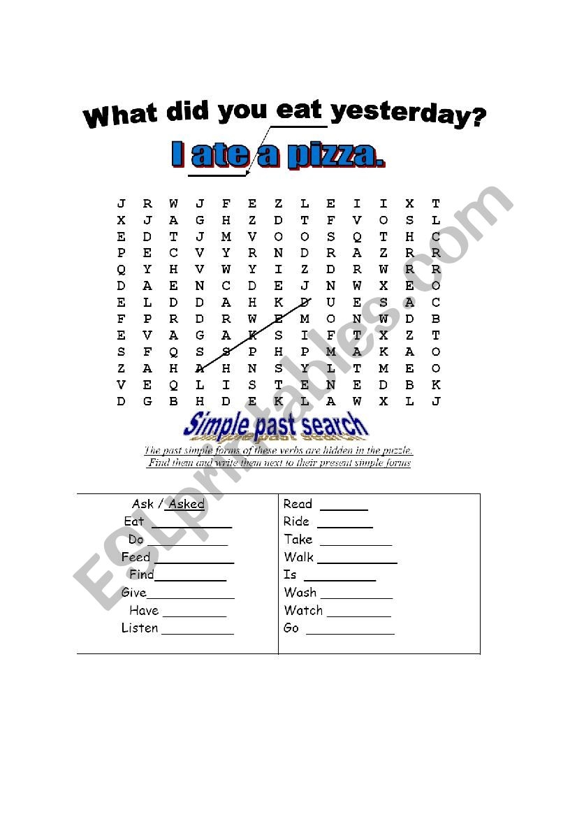 Past Tense Crossword Puzzle ESL Worksheet By Sulmanman