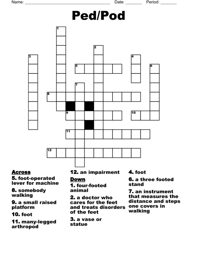Ped Pod Crossword WordMint