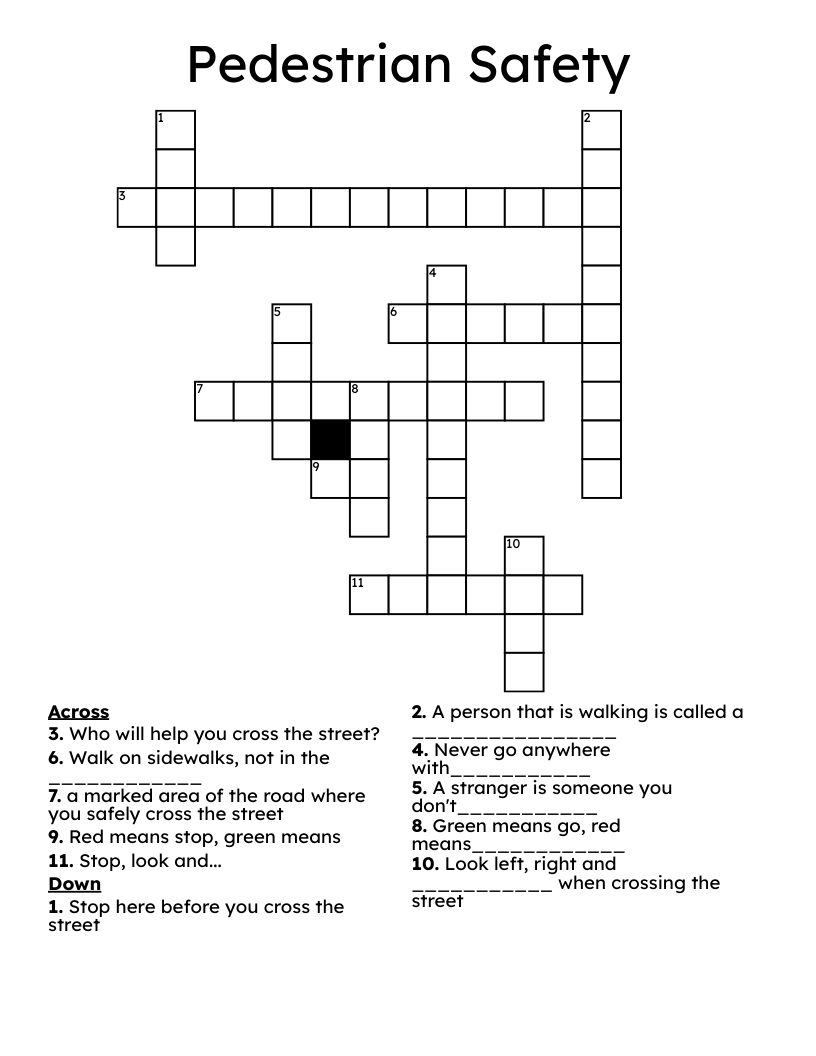 Pedestrian Safety Crossword WordMint